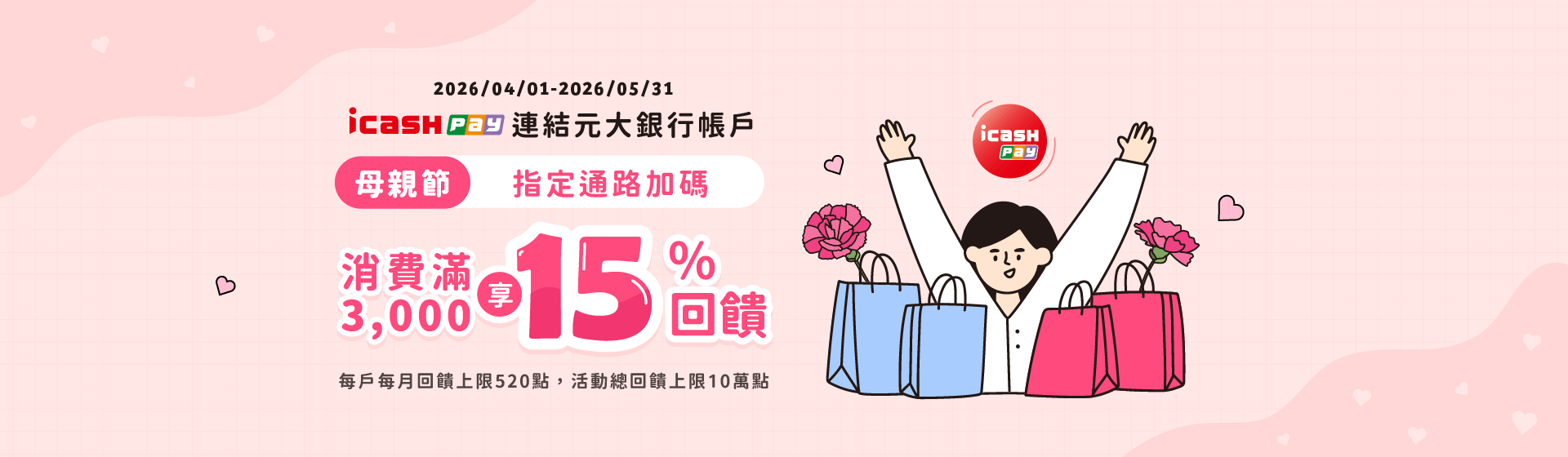 icashpay 母親節指定通路消費加碼享15%回饋