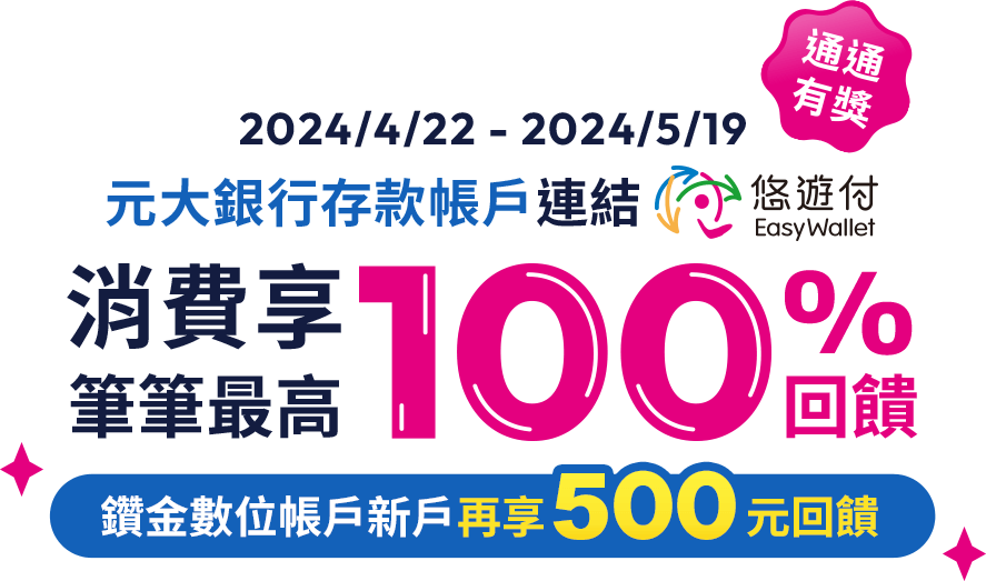 元大銀行｜悠遊付筆筆消費享最高100%回饋